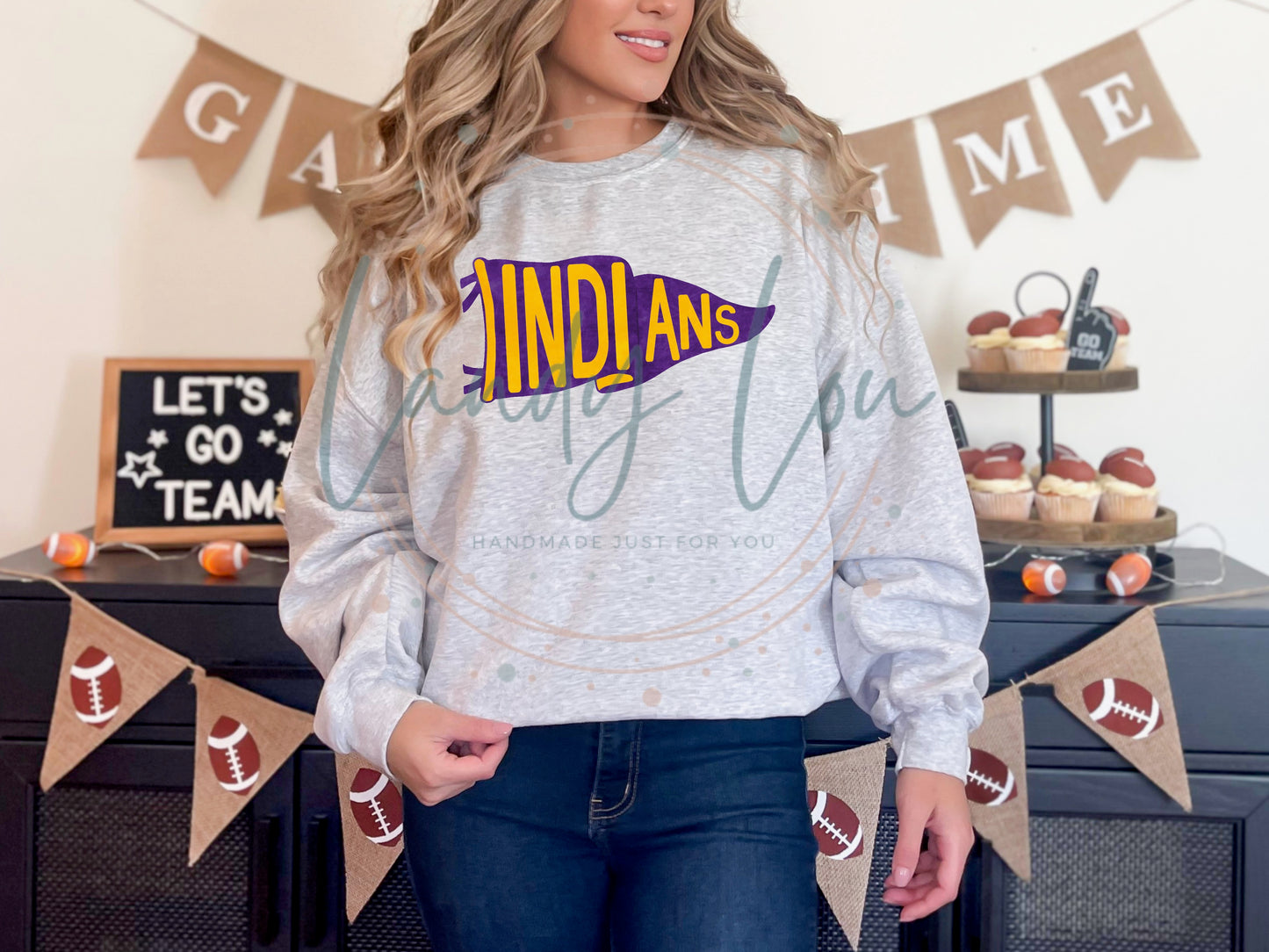 Indians Purple/Gold Pennant Crewneck