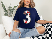 Load image into Gallery viewer, Honey Badgers / Baseball Number Faux Embroidery T-shirt
