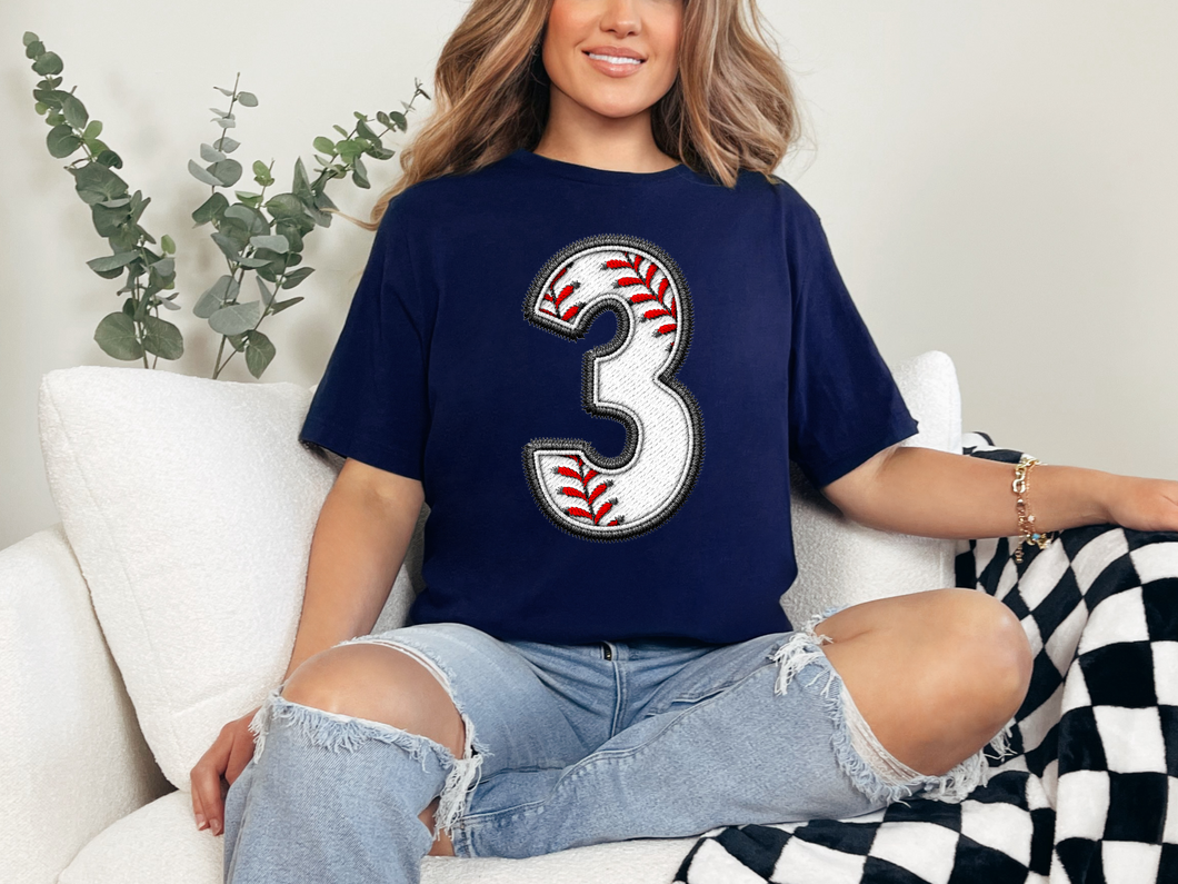 Honey Badgers / Baseball Number Faux Embroidery T-shirt