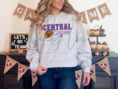 Central Football Faux Sequin/Faux Embroidery Crewneck