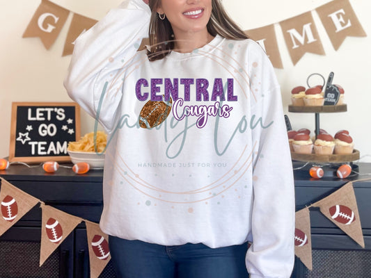 Central Football Faux Sequin/Faux Embroidery Crewneck
