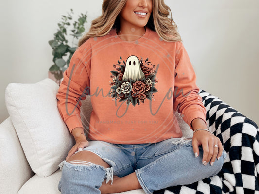 Fall Ghost with Flowers Crewneck