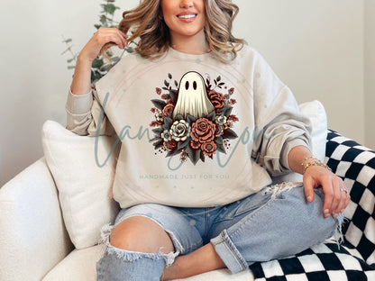 Fall Ghost with Flowers Crewneck