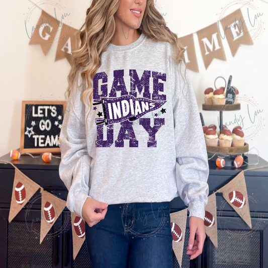 Indians Game Day Dark Purple Crewneck
