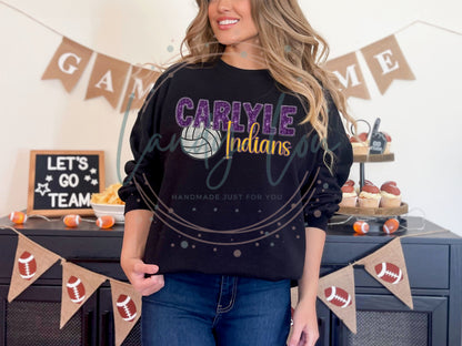 Carlyle Volleyball Faux Sequin/Faux Embroidery Crewneck/T-shirt