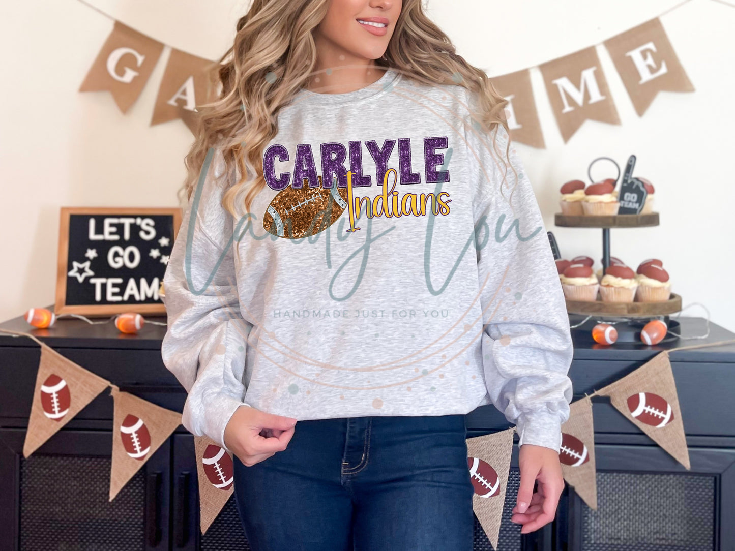 Carlyle Football Faux Sequin/Faux Embroidery Crewneck