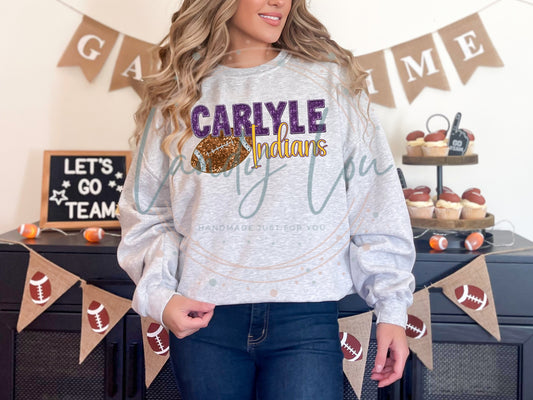 Carlyle Football Faux Sequin/Faux Embroidery Crewneck