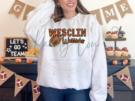 Wesclin Football Faux Sequin/Faux Embroidery Crewneck