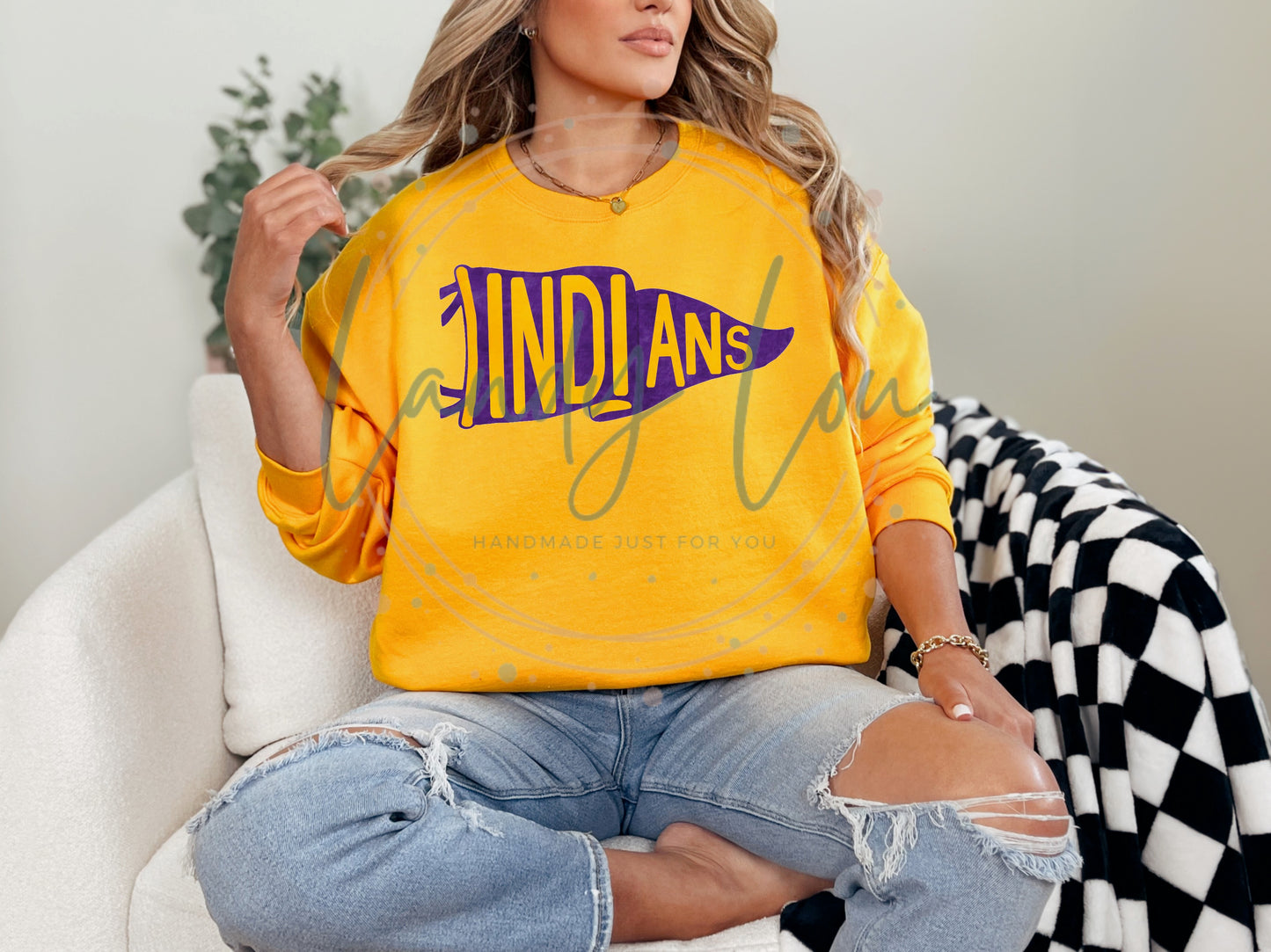 Indians Purple/Gold Pennant Crewneck