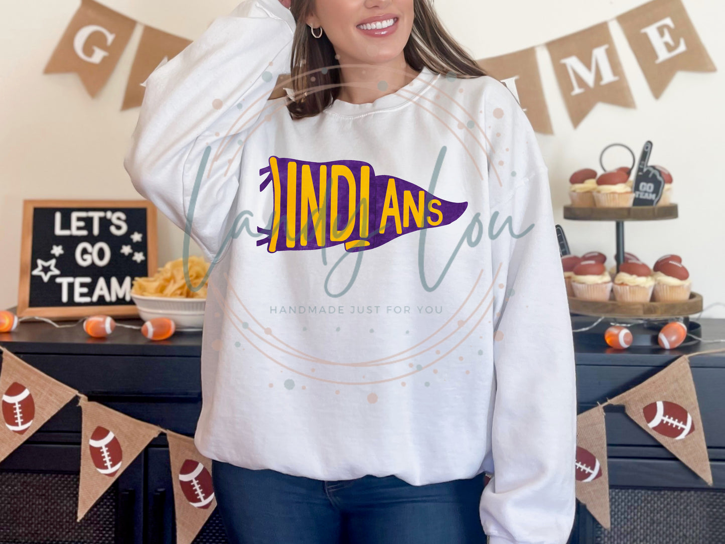 Indians Purple/Gold Pennant Crewneck