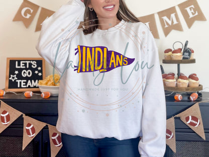 Indians Purple/Gold Pennant Crewneck