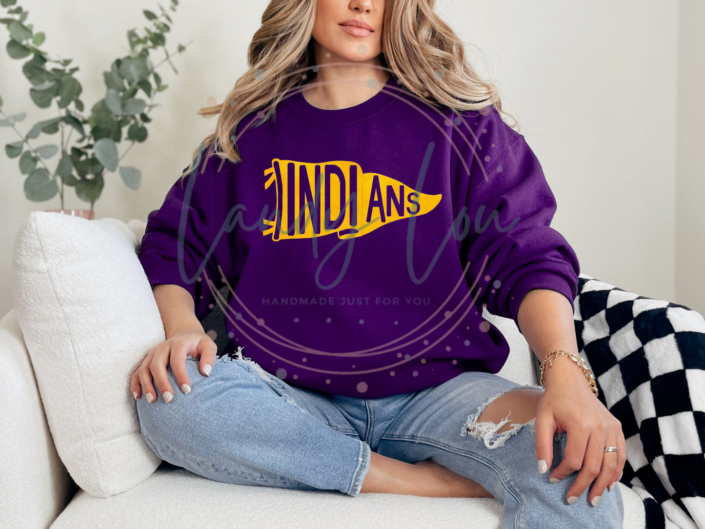 Indians Purple/Gold Pennant Crewneck