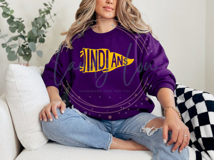 Indians Purple/Gold Pennant Crewneck